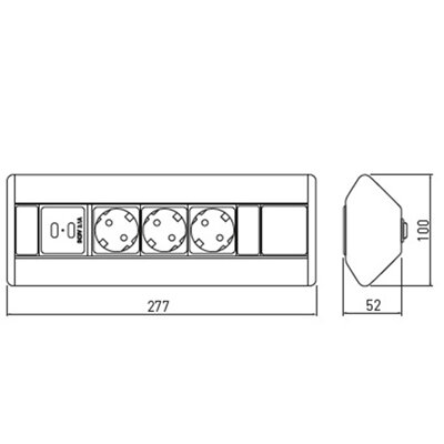 Блок угловой 3 роз. AE-PBKT3S2U-80 (Schucko) 2*USB, серый с проводом 1,5м 13188