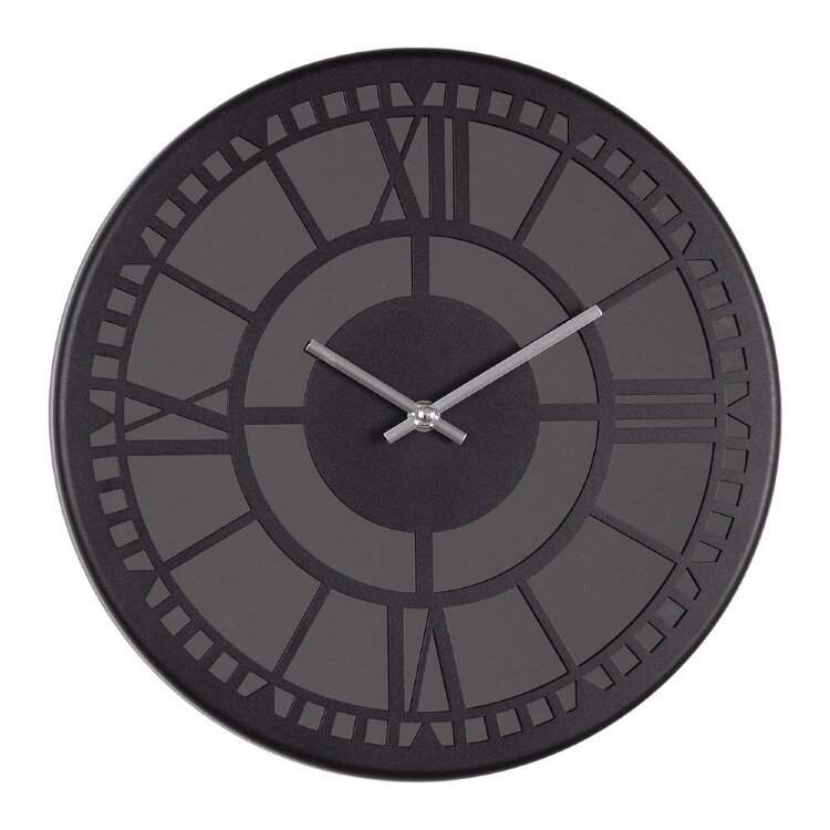 Часы настенные из металла+зеркало  32см  корпус черный 
