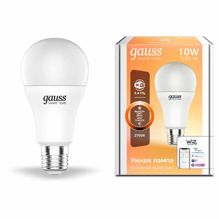 Лампа Gauss Smart Home A60 10W 1055lm 2700K Е27 диммируемая LED