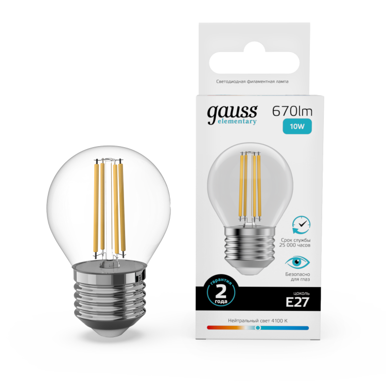 Лампа Gauss LED Filament Elementary 10W 4100K Е27 шар