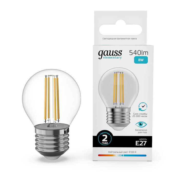 Лампа Gauss LED Filament Elementary 8W 4100K Е27 шар