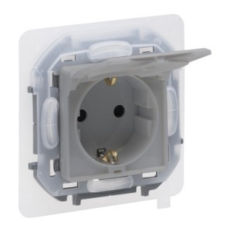 Legrand INSPIRIA Алюминий Розетка 2К+З с крышкой IP44  673742