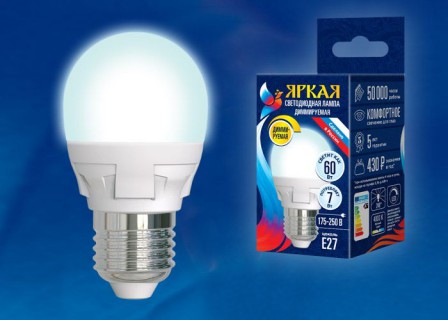 Лампа светодиодная  Uniel LED-C37 7W/4000K/E27/FR/DIM PLP01WH серия Яркая форма "свеча" мат. Уценка