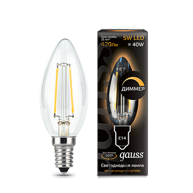 Лампа Gauss LED DIMM Filament Candle 103801105-D 5W E14 2700K свеча диммируемая