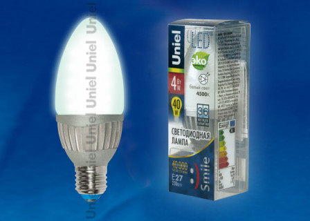 Лампа светодиодная  Uniel LED-C37-4W/NW/E27/FR "Свеча" серия Aluminium Smile Уценка
