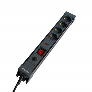 Сетевой фильтр 4-местный с/з STEKKER 3x1мм2, 5 м, 250В, 16А, серия Techno, HM22-41-05, черный 50158