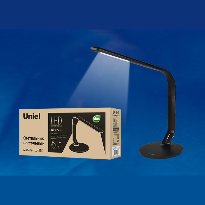 Наст. лампа Uniel TLD-555 Black/LED/500Lm/5500K/Dimmer/USB