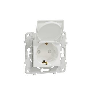 SE Unica New Бел Розетка с/з со шторками, с крышкой, 16А, 250В, IP40