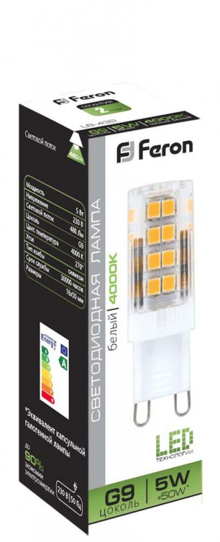 Лампа светодиодная Feron LB-432 G9 5W 175-265V 4000K (483)