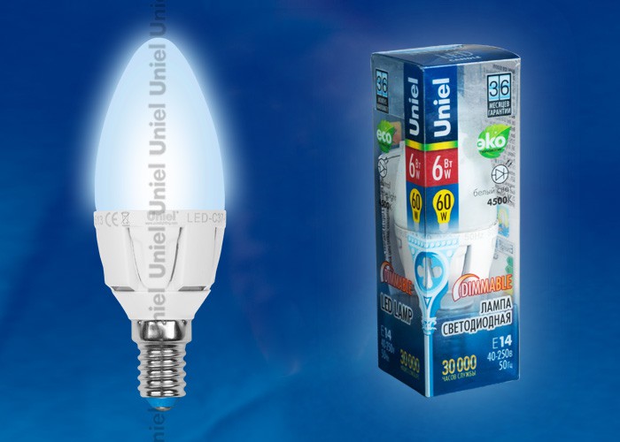 Лампа светодиодная  Uniel LED-C37-6W/NW/E14/FR DIM серия Palazzo (085)