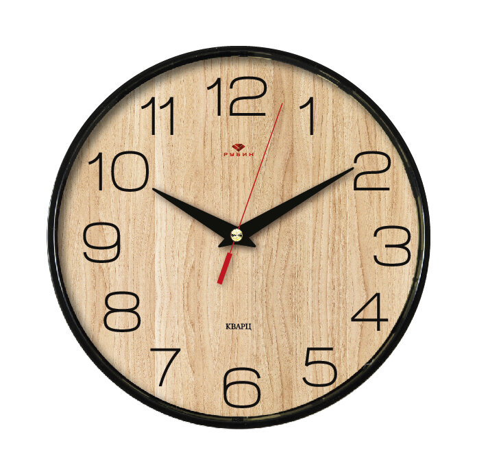 Часы настенные 19,5см, корпус черный "Текстура дерева" 2019-002