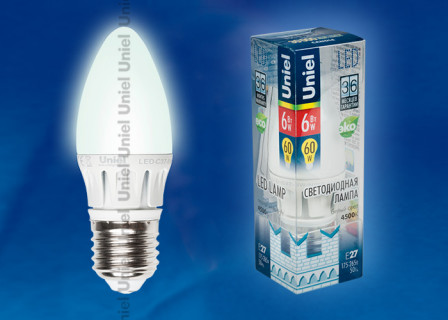 Лампа светодиодная  Uniel LED-C37-6W/NW/E27/FR ALMO1WH серия Merli Уценка!