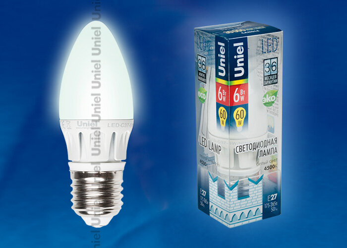 Лампа светодиодная  Uniel LED-C37-6W/NW/E27/FR ALMO1WH серия Merli