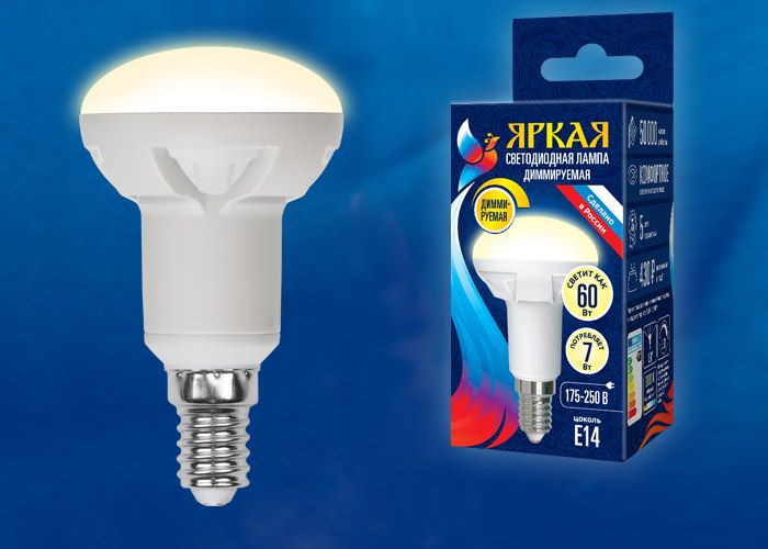 Лампа светодиодная  Uniel LED-R50 7W/3000K/E14/FR/DIM PLP01WH серия Яркая форма 