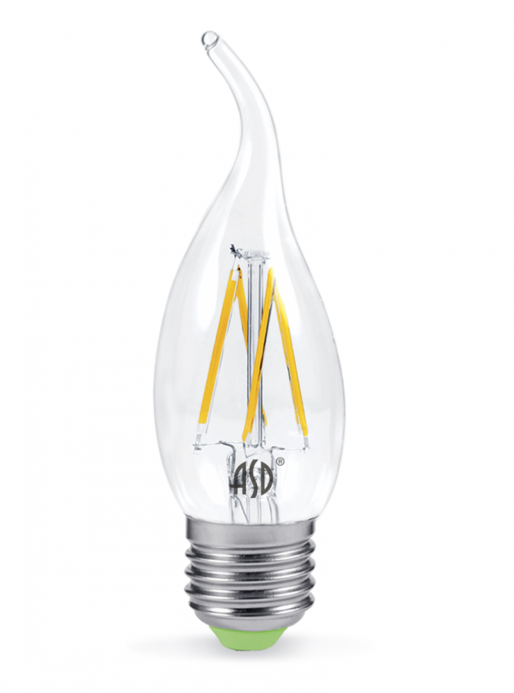 Светодиодная лампа ASD LED-Свеча на ветру-PREMIUM 5.0Вт 220В Е27 4000К 450Лм прозрач.