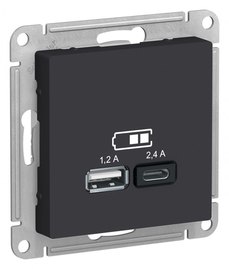 SE AtlasDesign Карбон Розетка USB A+С, 5В/2,4А, 2х5В/1,2 А, механизм