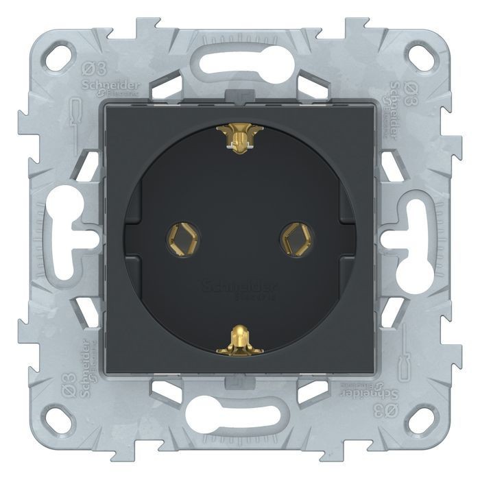 SE Unica New Антрацит Розетка с/з без шторок, с быстрозажимными клеммами