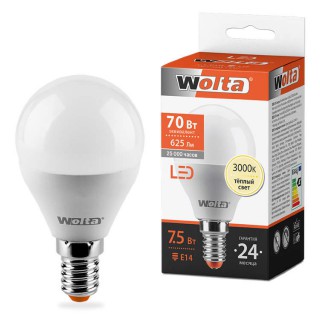 Лампа WOLTA Led 25Y45GL 7.5W E14 3000K шар (398)