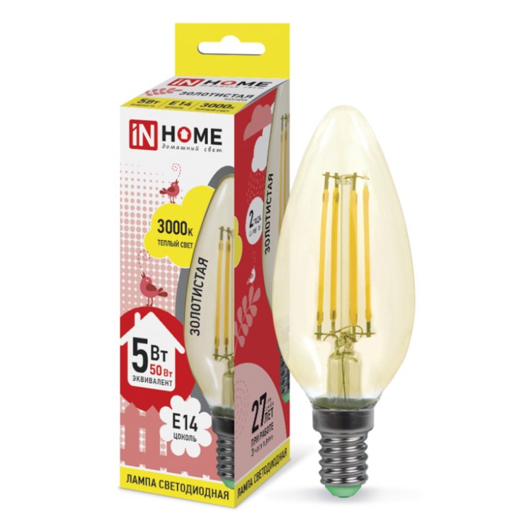 Светодиодная лампа ASD LED-Свеча-deco 5Вт 230В Е14 3000К 450Лм матовая IN HOME (684)