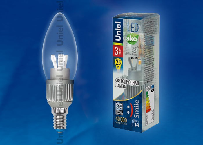 Лампа светодиодная  Uniel LED-C37P-3W/NW/E14/CL 