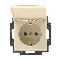 ABB Basic 55 Розетка 2Р+Е 16А с крышкой  Слоновая кость 2CKA002018A0351 (2018-0-0351)