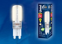 Лампа светодиодная  Uniel LED-JCD-5W/WW/G9/CL/DIM 3000K с силиконовым покрытием (422)