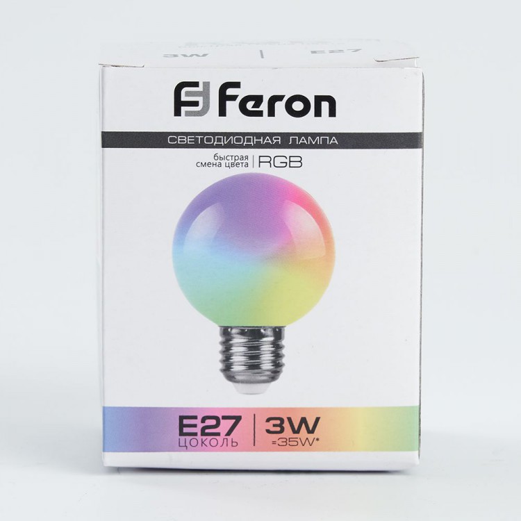 Лампа  FERON светод. LB-371 3W 230V E27 G60 матовый, RGB (плавная смена света)