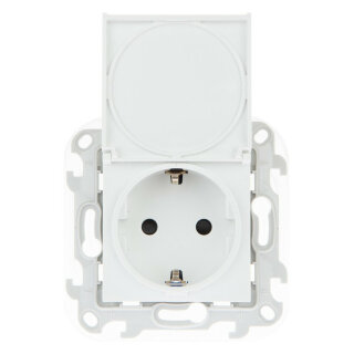 Simon 24 Белая Розетка 2К+3 Sсhuko IP44 c крышкой и защитными шторками