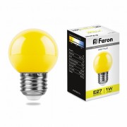 Лампа  FERON светод. LB-37 1W 230V E27 D45mm шарик, желтая