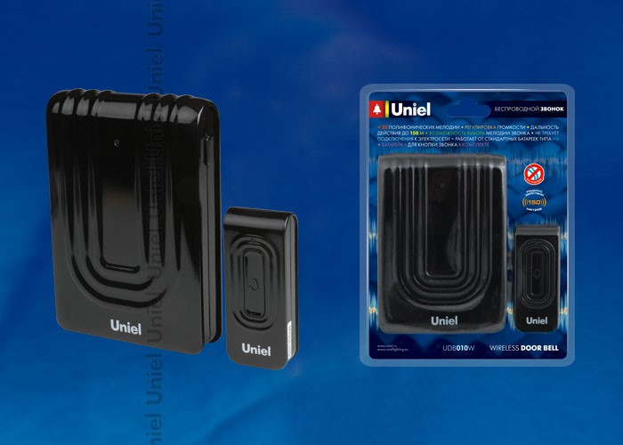 Звонок беспроводной UNIEL UDB-010W-R1T1-32S-150M-BL черный