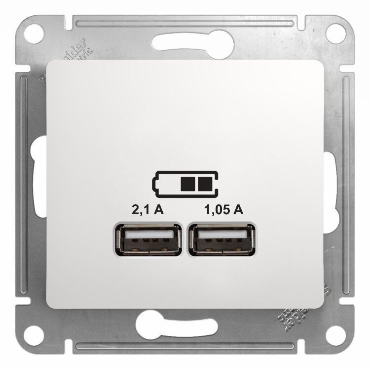 SE Glossa Бел Розетка USB 5В/2100мА, 2х5В/1050мА