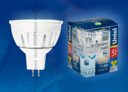 Лампа светодиодная  Uniel LED-JCDR-5W/WW/GU5.3/FR ALMO1WH серия Merli (532) Уценка!