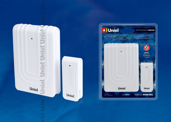 Звонок беспроводной UNIEL UDB-010W-R1T1-32S-150M-WM белый пластик