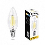 Лампа  FERON LB-166 (7W) 230V E14 2700K филамент свеча диммируемая 740lm (254)