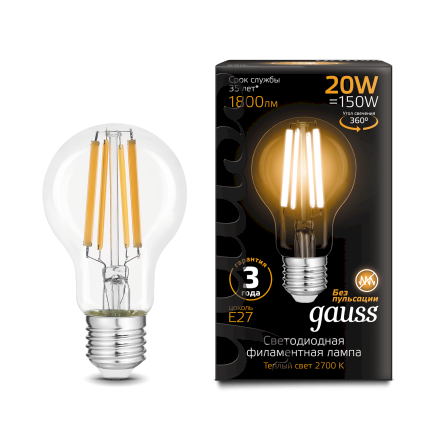 Лампа Gauss LED Filament A60 20W 102902120 2700K E27