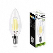 Лампа  FERON LB-166 (7W) 230V E14 4000K филамент свеча диммируемая 740lm (256)