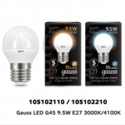 Лампа Gauss LED 9,5W 105102210 9.5W 4100K E27 Шар