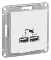 SE AtlasDesign Белая Розетка 2*USB , 5В, 1 портx 2,1A , 2 порта