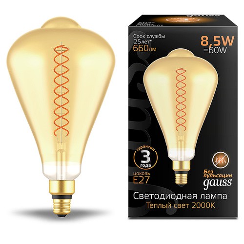 Лампа Gauss LED Vintage Filament 157802105 ST164 E27 8.5W 2000K Golden flexible