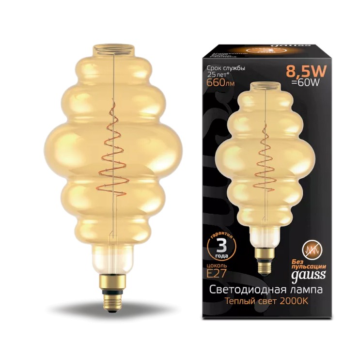 Лампа Gauss LED Vintage Filament 161802105 Honeycomb E27 8.5W 2000K Golden