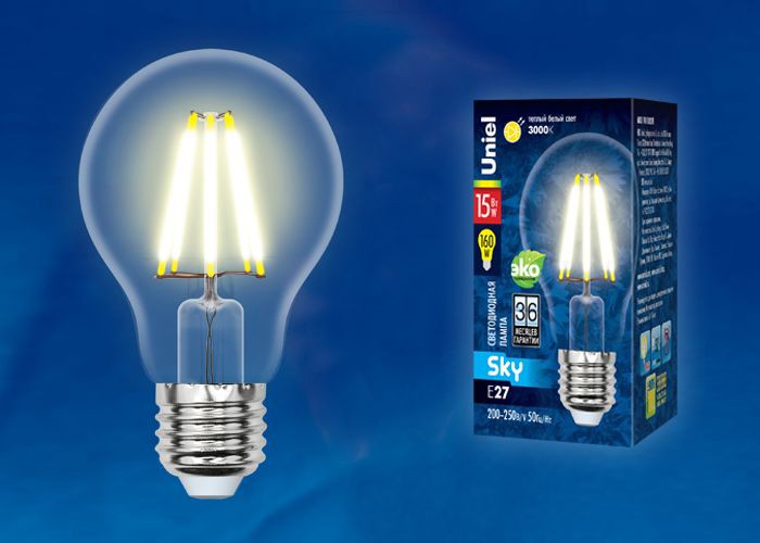 Лампа светодиодная  Uniel LED-A70-15W/3000K/E27/CL  PLS02WH 3000K серия Sky  форма 