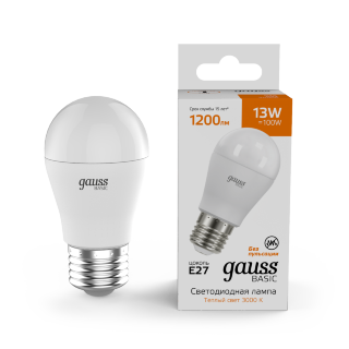 Лампа Gauss Basic 13W 3000K E27 1200lm шар