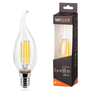Лампа WOLTA Led Filament 25YCDFT 5W E14 3000К свеча на ветру (863) (Уценка)