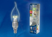 Лампа светодиодная  Uniel LED-CW37P-3W/WW/E14/CL "Свеча на ветру" серия Aluminium Smile