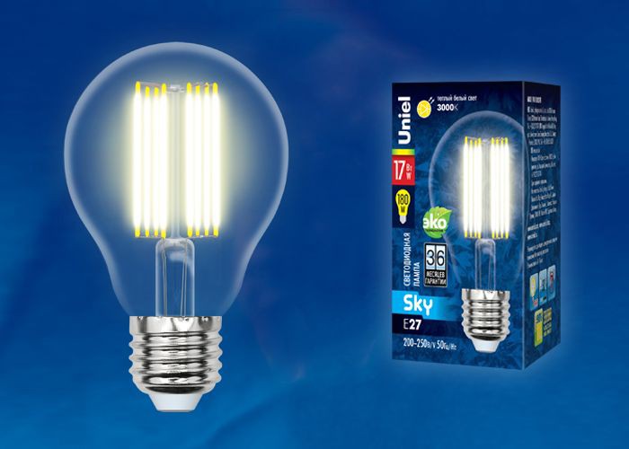 Лампа светодиодная  Uniel LED-A70-17W/3000K/E27/CL  PLS02WH 3000K серия Sky  форма 