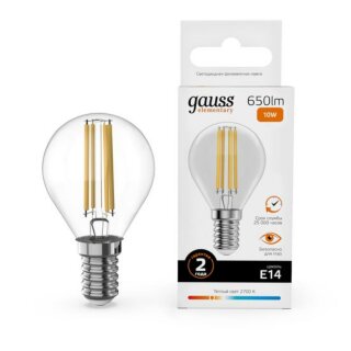 Лампа Gauss LED Filament Elementary 10W 2700K Е14 шар