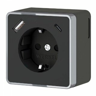 Розетка с заземлением, шторками и USB тип A+C Gallant (чёрный хром) Werkel W5071735