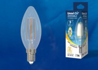 Лампа светодиодная  Uniel LED-C35-9W/3000K/E14/CL/DIM GLA01TR серия Air форма "свеча"