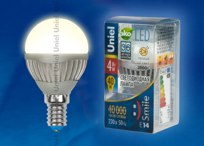 Лампа светодиодная  Uniel LED-G45-4W/WW/E14/FR ALS01SL 