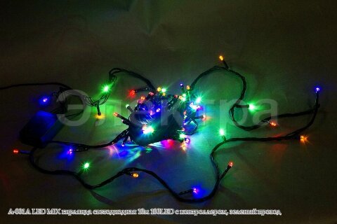 Гирлянда светодиодная 10м  100LED с котроллером A-001A LED MIX зеленый провод